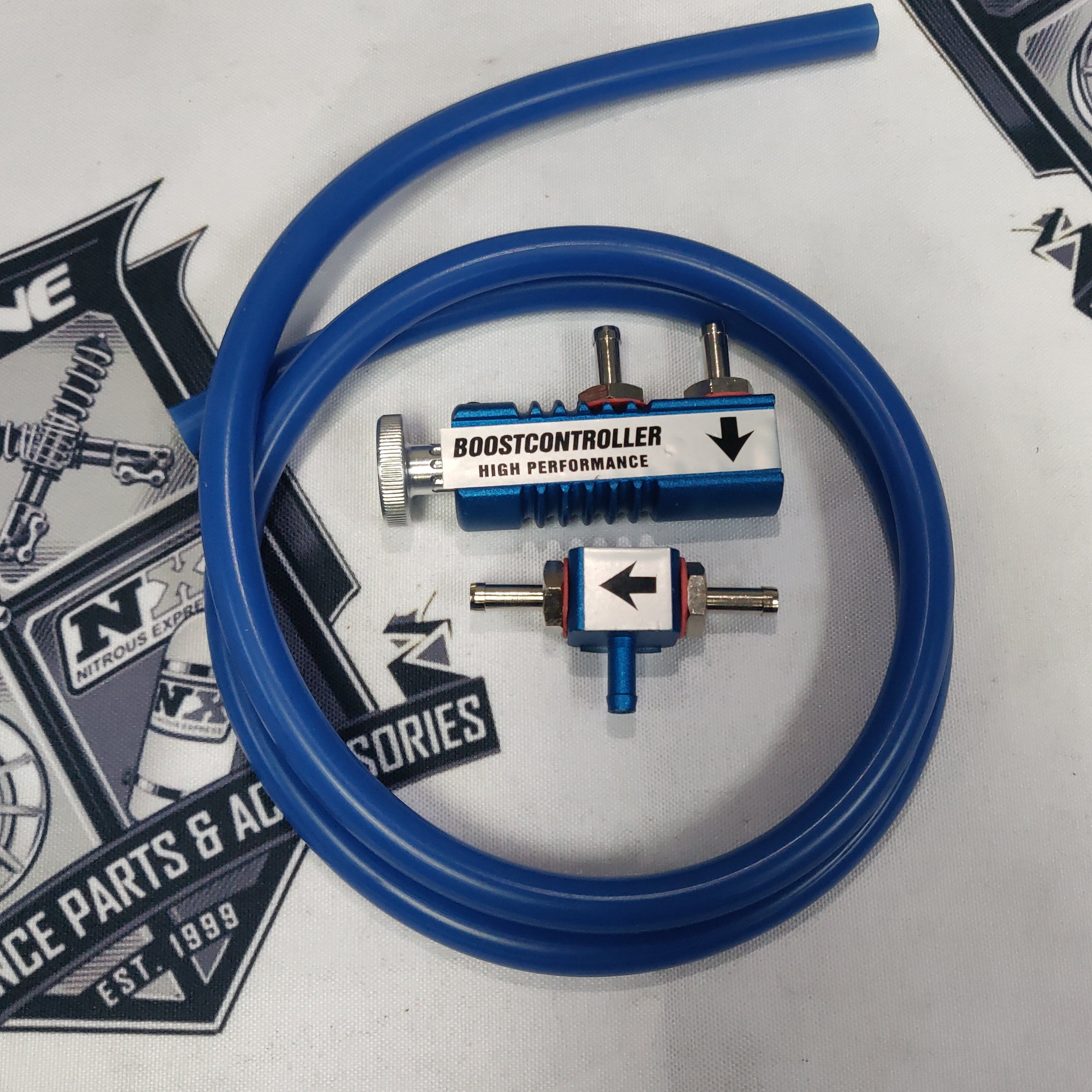 NNR Manual Turbo Charger Adjustable Boost Controller 0-30 PSI Blue + Hose - Papi’s Parts LLC
