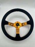 The Daytona | Black Alcantara Suede | GOLD Spoke | GOLD Stitch