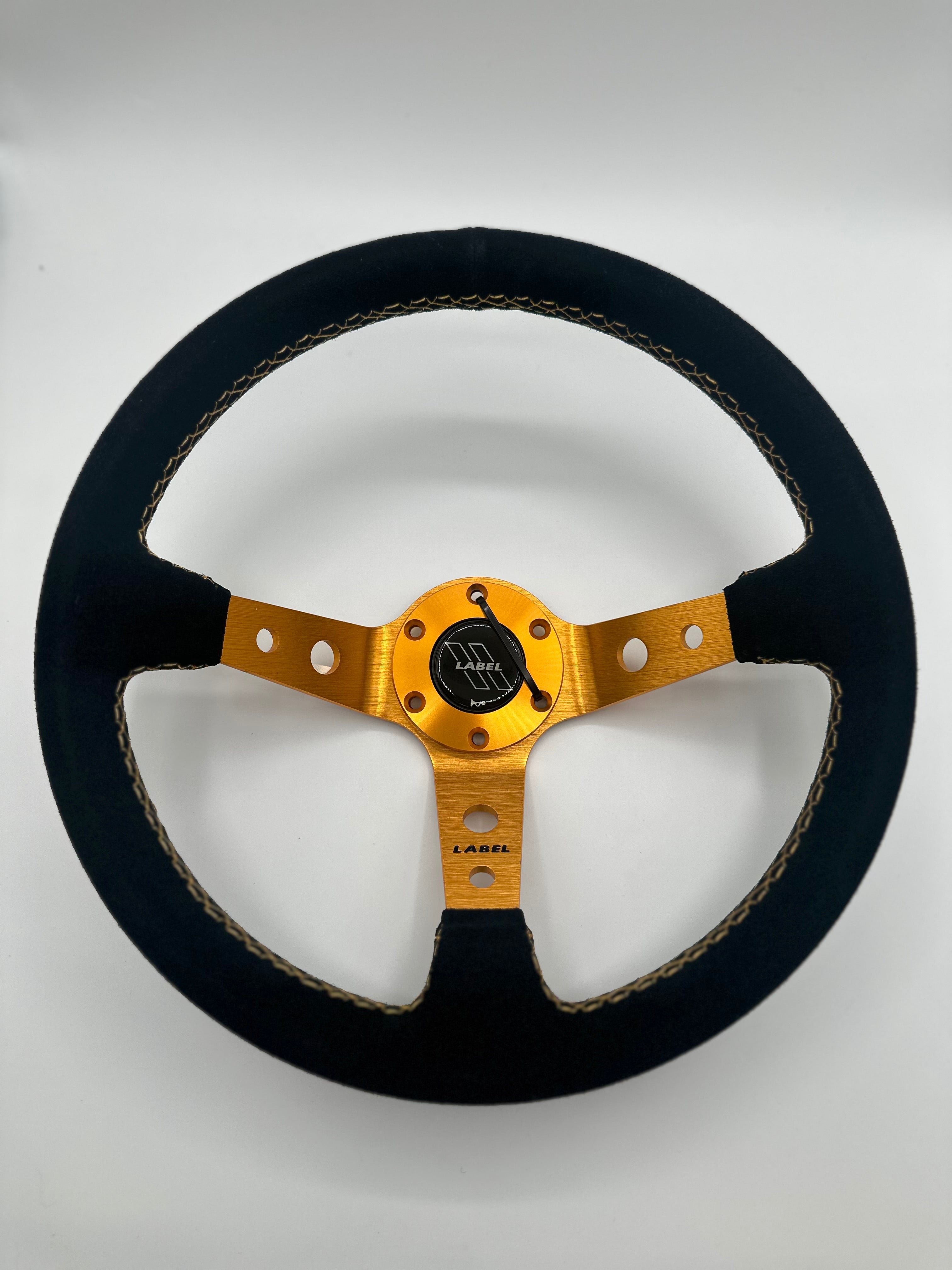 The Daytona | Black Alcantara Suede | GOLD Spoke | GOLD Stitch
