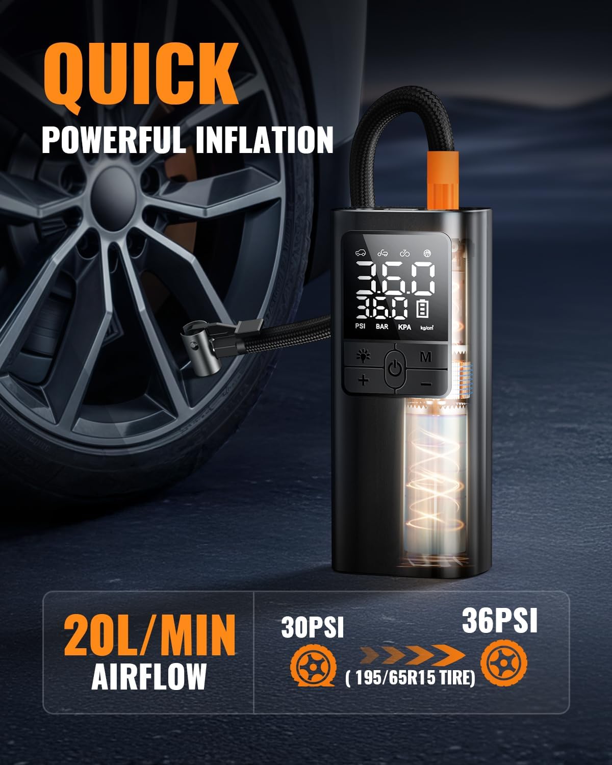 PLM Tire Inflator Portable Air Pump - 150PSI & 10000mAh