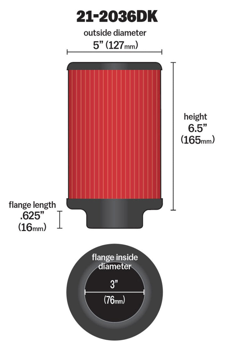 AEM Air Filter, 3inFLG/ 5inOD/ 6-1/2inH Dry Flow