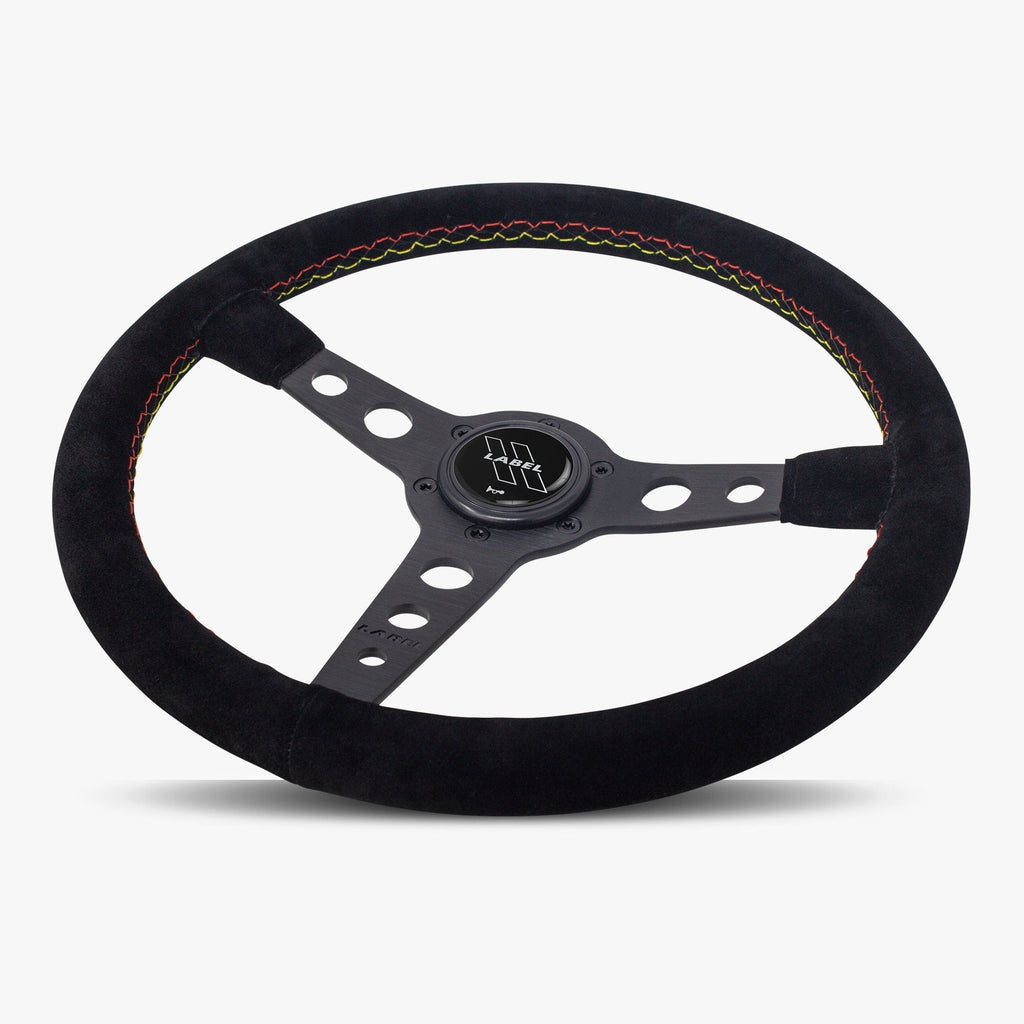 The Daytona | Black Alcantara Suede | Black Spoke | Euro Stitch