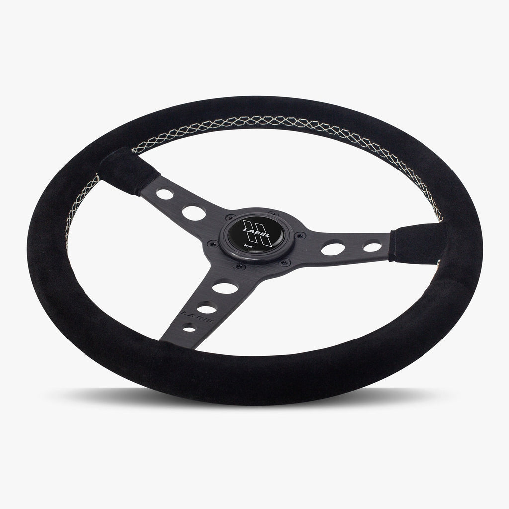 The Daytona | Black Alcantara Suede | Black Spoke | White Stitch