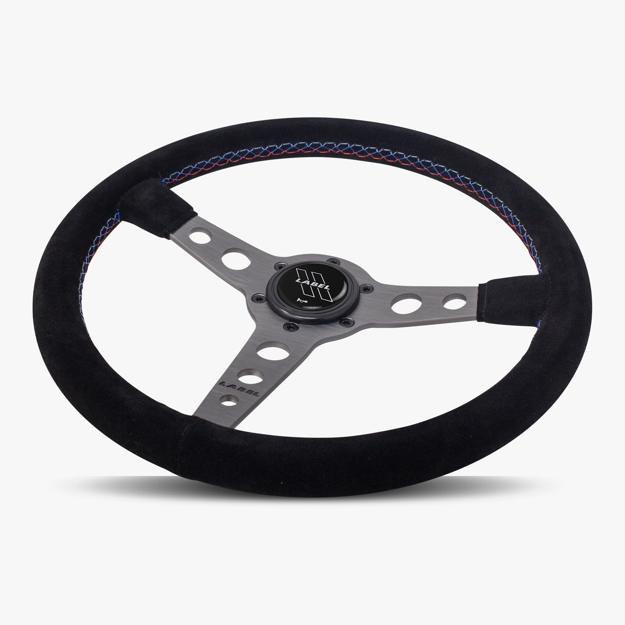 The Daytona | Black Alcantara Suede | Graphite Spoke | Bavarian Stitch