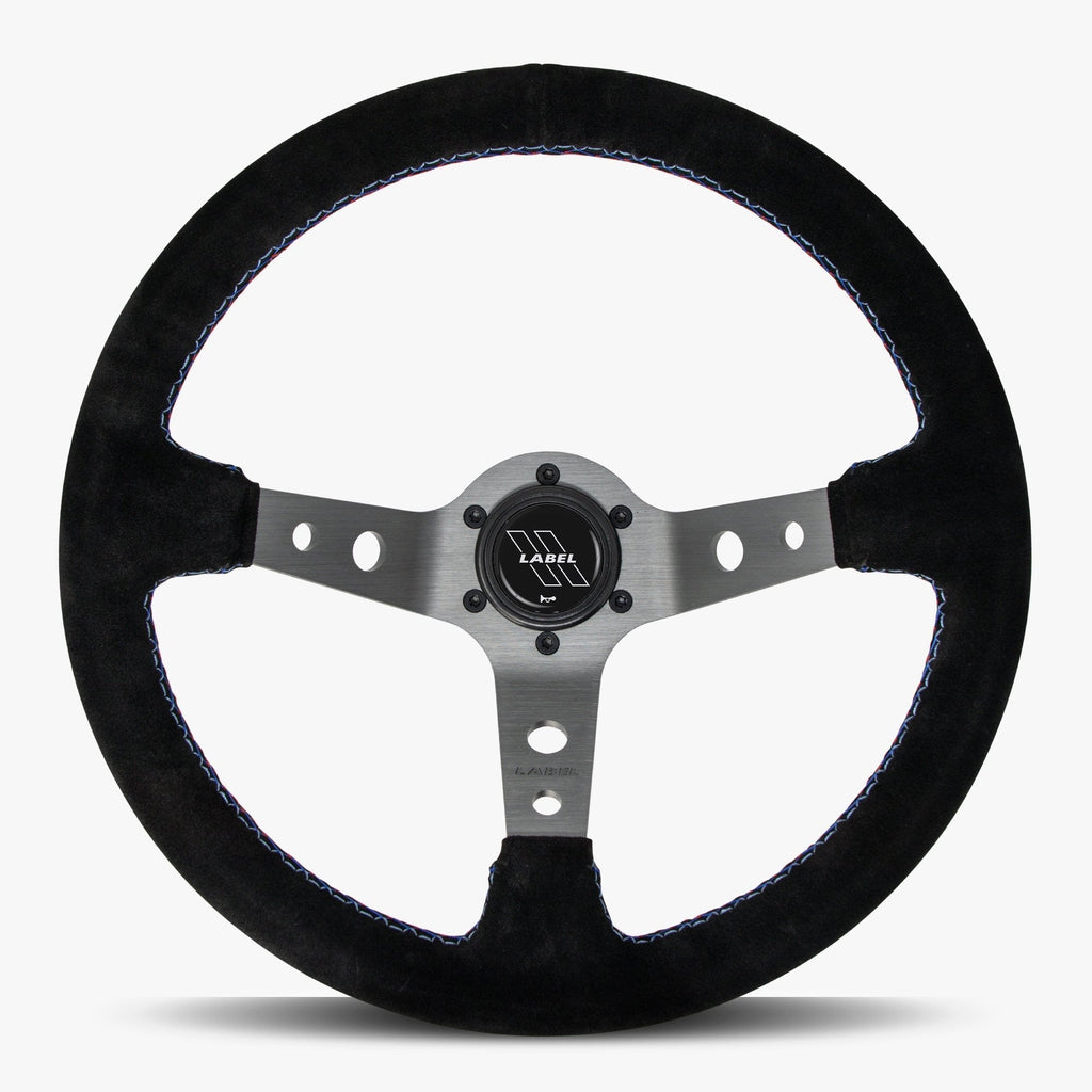 The Daytona | Black Alcantara Suede | Graphite Spoke | Bavarian Stitch