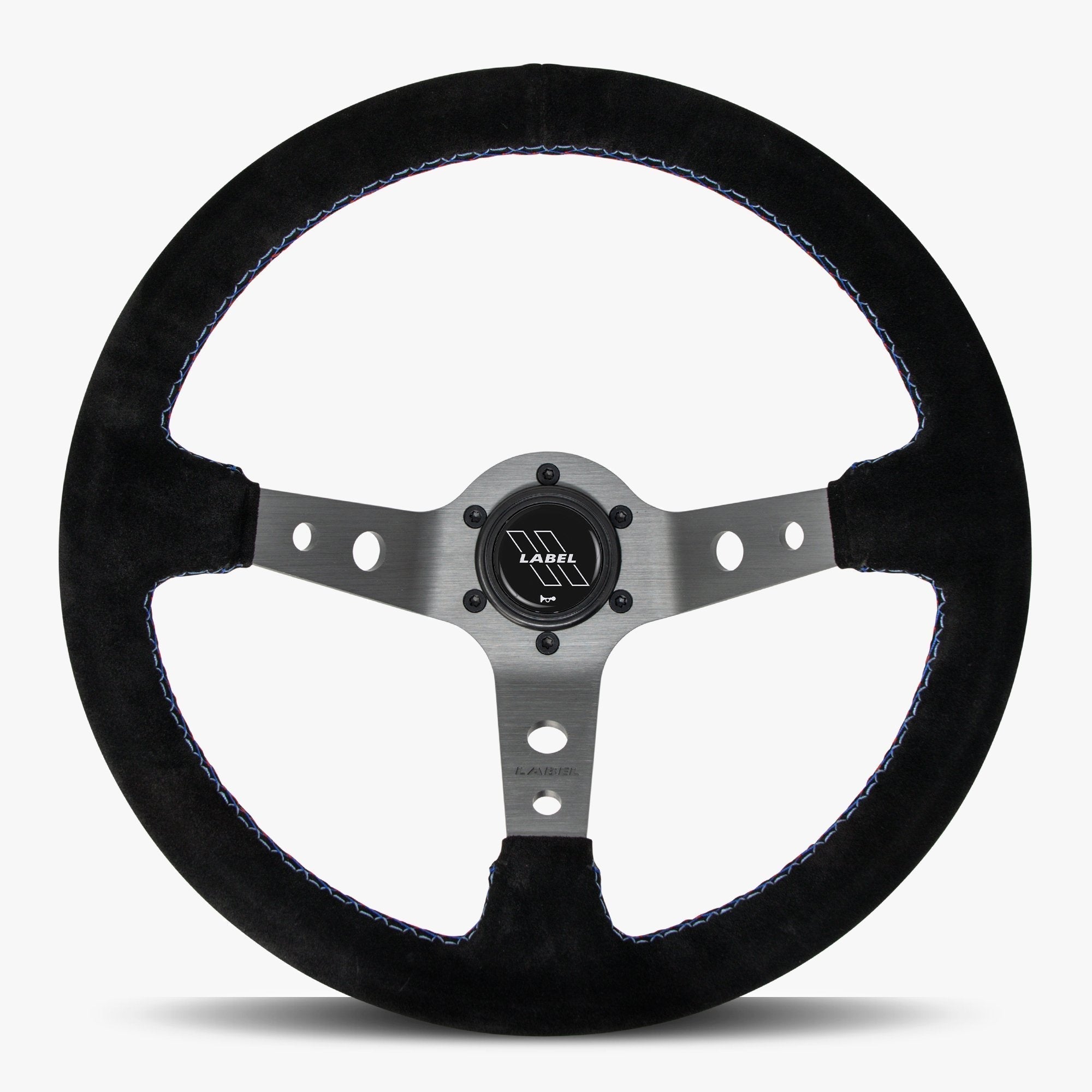 The Daytona | Black Alcantara Suede | Graphite Spoke | Bavarian Stitch