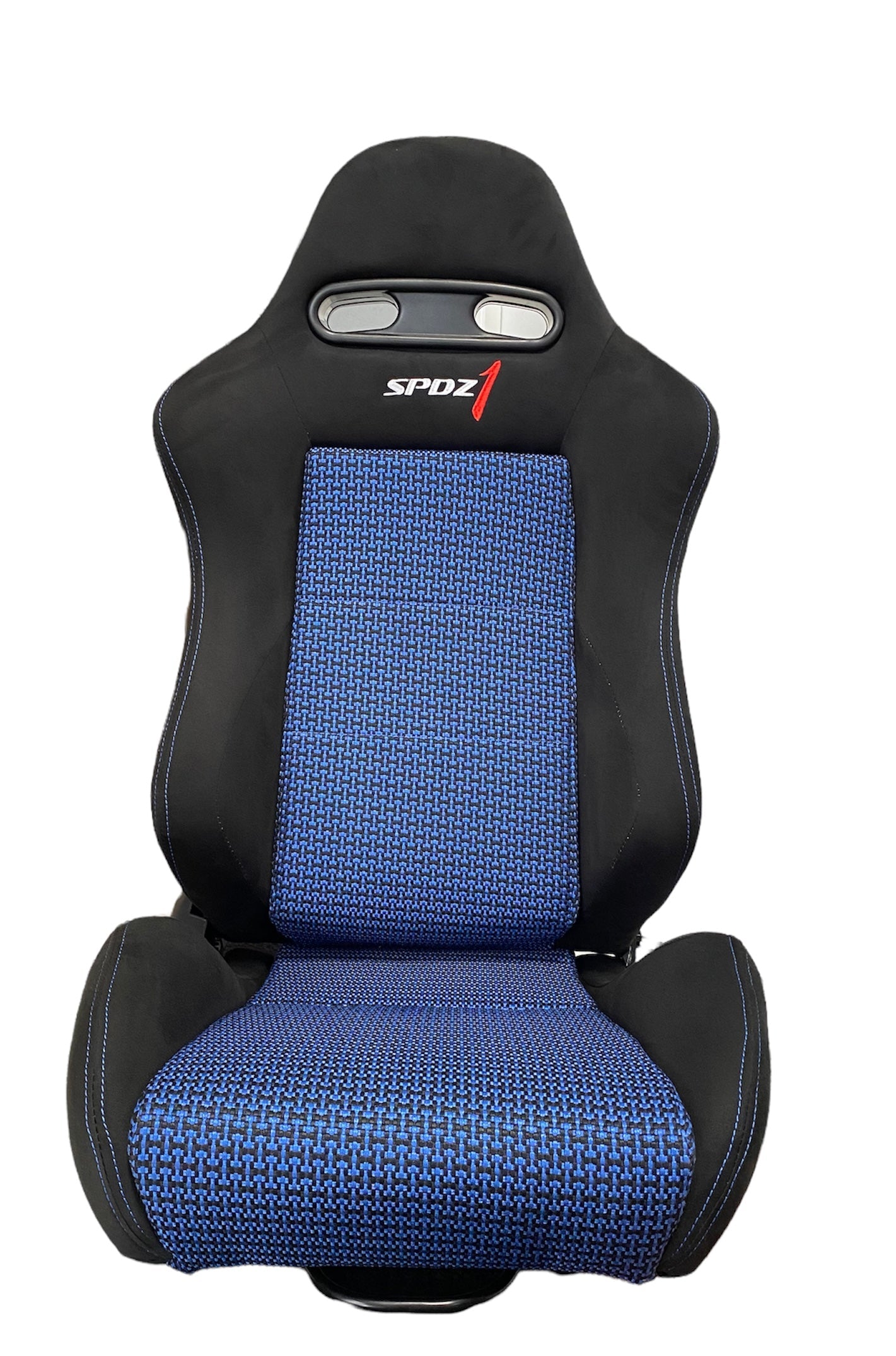SPDZ1 Pole Position 7 Racing Seats Black Cloth/Blue Kevlar Mesh Center Reclinable - Blue Stitch