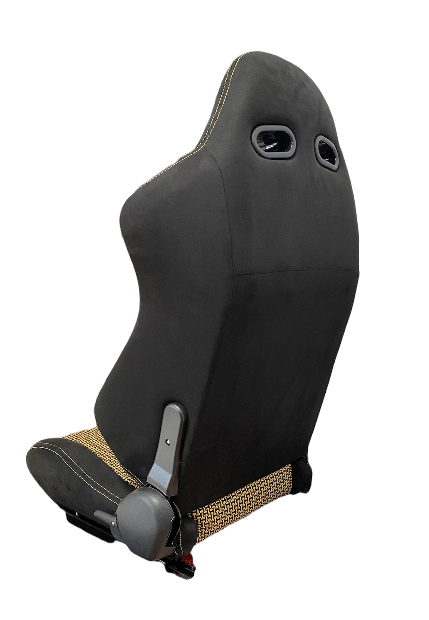 SPDZ1 Pole Position 7 Racing Seats Black Cloth/Yellow Kevlar Mesh Center Reclinable - Yellow Stitch