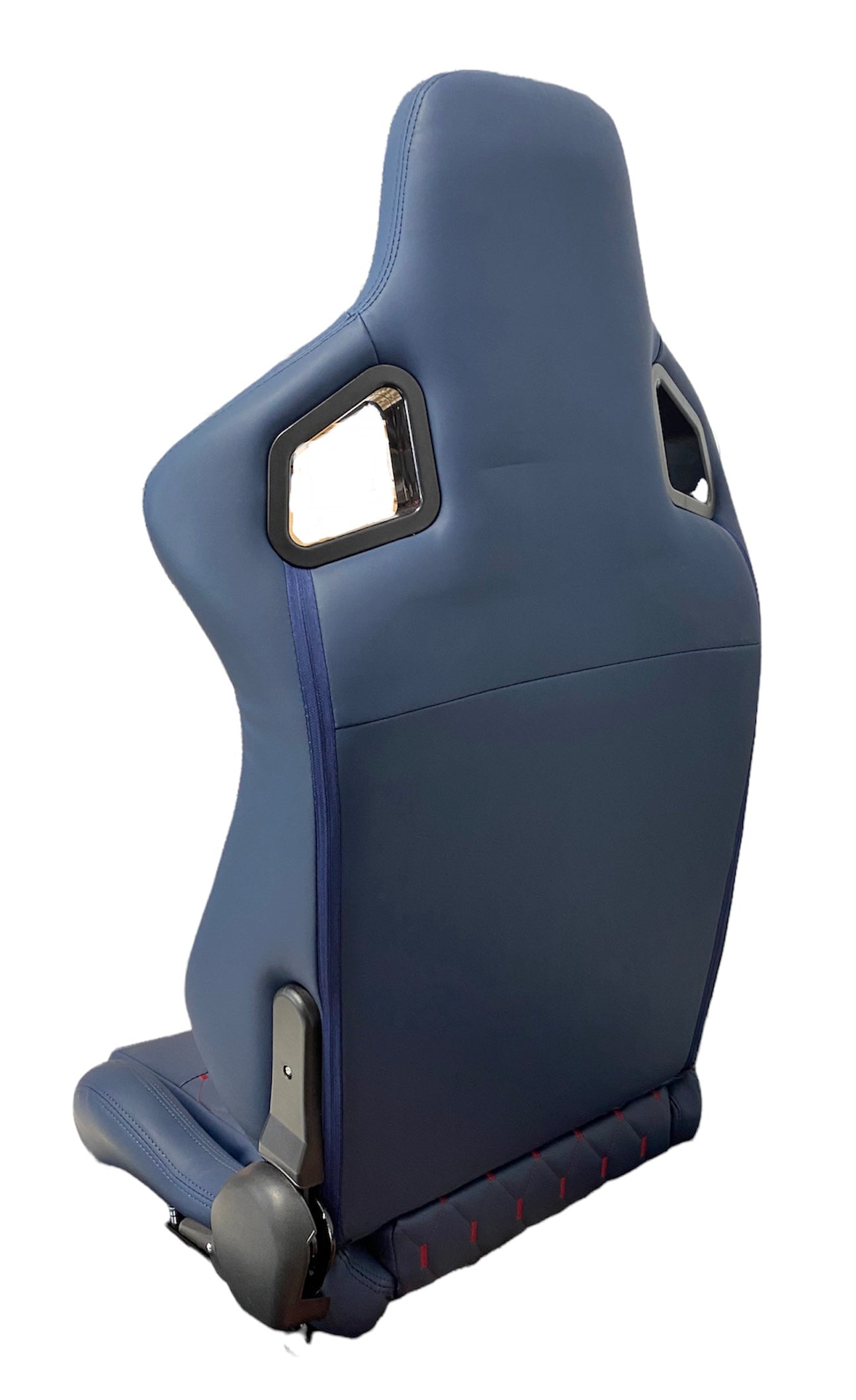 SPDZ1 Ballistic Racing Seats Deep Blue Leather with Red Cross Stitch Reclinable