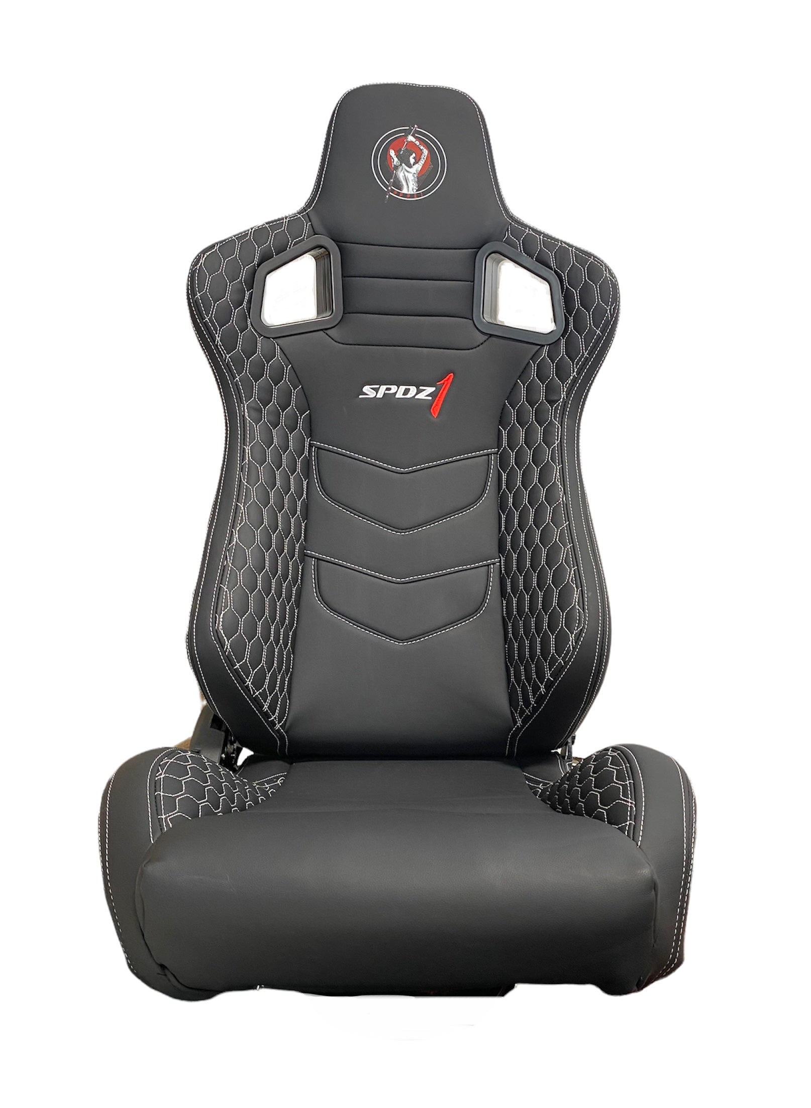 SPDZ1 Katana Racing Seats Black Leather with White Cross Stitch Reclinable