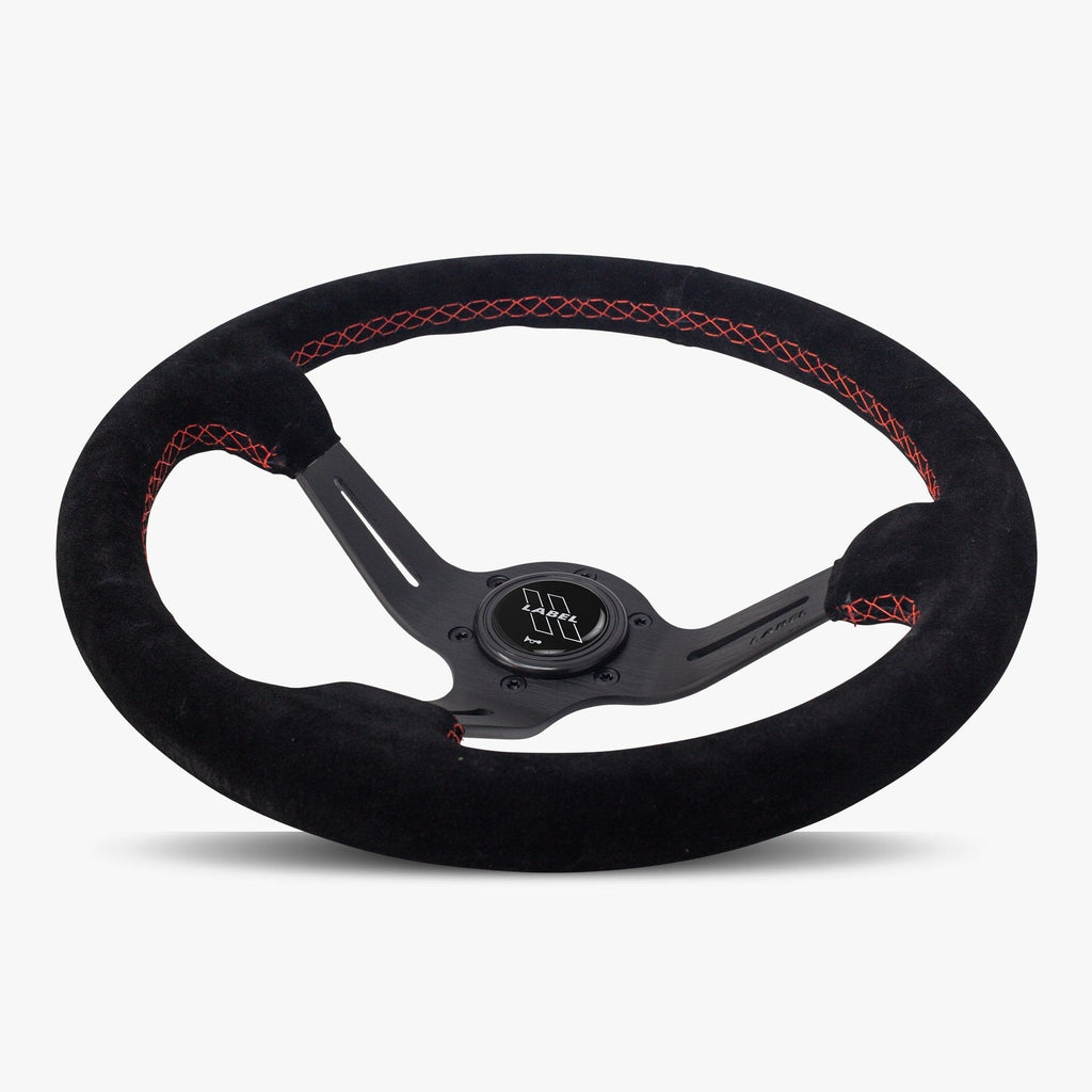 The Le Mans | Black Alcantara Suede | Black Spoke | Red Stitch