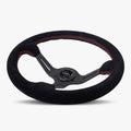 The Le Mans | Black Alcantara Suede | Black Spoke | Red Stitch