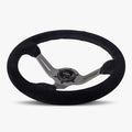 The Le Mans | Black Alcantara Suede | Graphite Spoke | Black Stitch