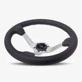 The Le Mans | Black Leather | Silver Spoke | Black Stitch - Papi’s Parts LLC